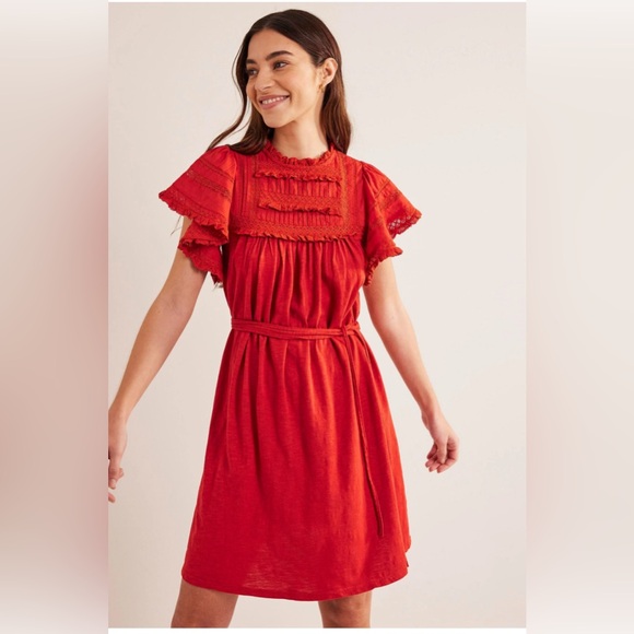 Boden Dresses & Skirts - NWT Boden Red/Rust Orange Short Sleeve Lace Yoke Dress Size 16/18L *No Belt*